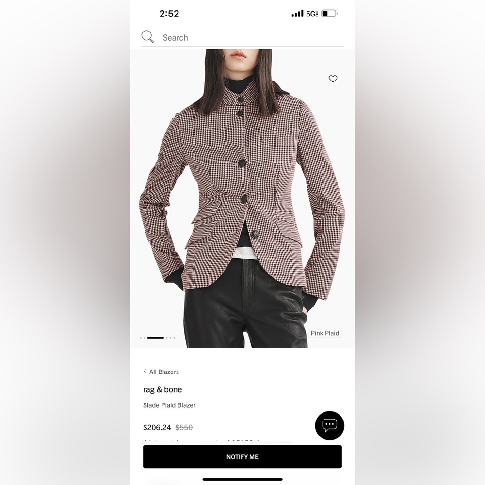 Rag & Bone Black and Brown Houndstooth Blazer